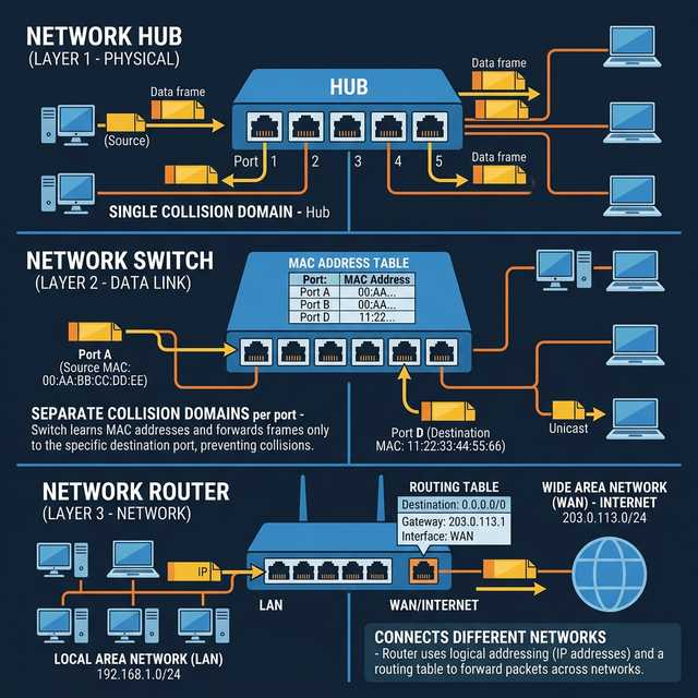Hubs, Switches, and Routers Comparison